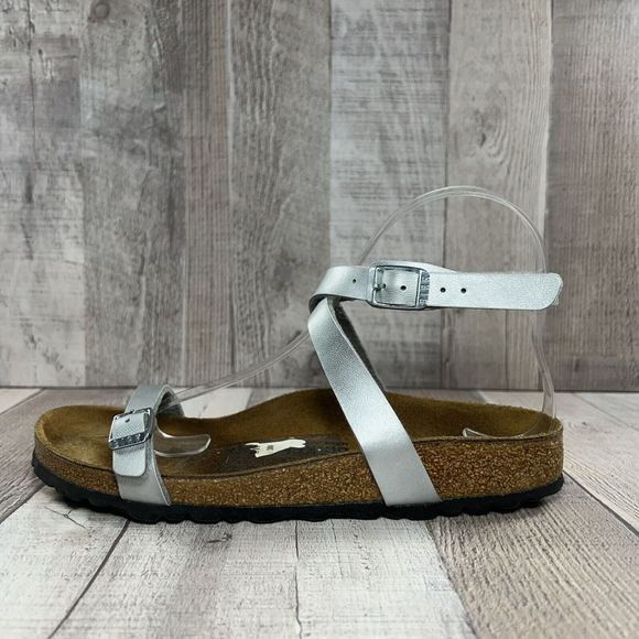 Birkenstock Daloa Womens Ankle Strap Birko Flor Sandal Leather Silver Sz 7 EU 38 - Picture 7 of 13